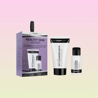 The INKEY List Healthy Skin Heroes Duo med Oat Cleansing Balm og Hyaluronic Acid Serum.