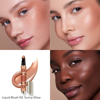 Brightening CC Liquid Blush som gir en jevn og sunn glød, vist på alle hudtoner. 