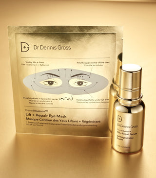 Dr. Dennis Gross DermInfusions Lift + Repair Eye Mask og serum branding. 