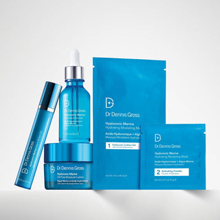 Hyaluronic Marine-serien fra Dr. Dennis Gross gir intensiv fuktighet og plumping-effekt med hyaluronsyre og marine alger, perfekt for tørr og dehydrert hud.