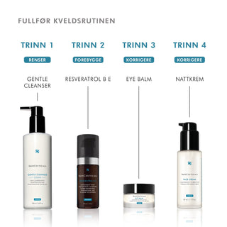 SkinCeuticals Eye Balm. Bildet viser forslag til kvelds hudpleierutine.