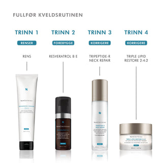 Hvordan anvende SkinCeuticals Tripeptide-R Neck Repair i din kvelds hudpleierutine.